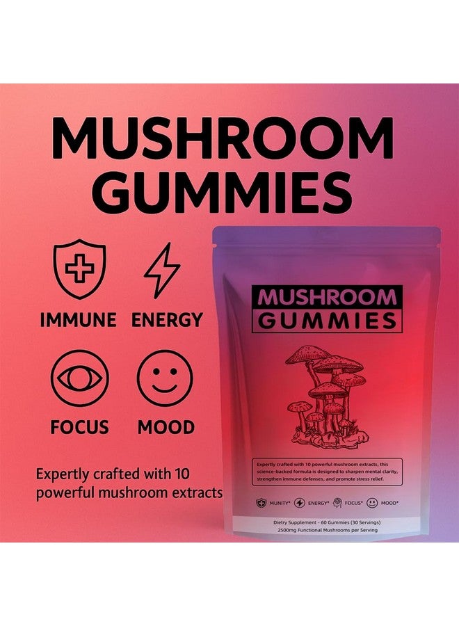 60 حبة جوميز غذائية من الفطر للبالغين، مزيج 12 في 1 من الفطر مع ليوينز مان، ذيل الديك الرومي، ريشي عضوي، كورديسيبس، دعم المناعة وزيادة الطاقة - Image 5