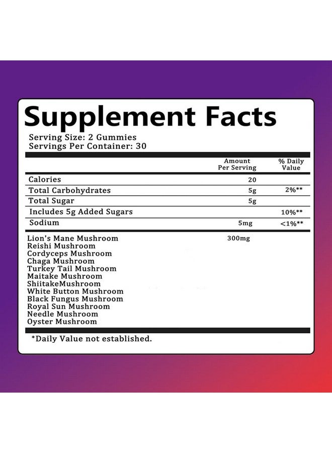 60 حبة جوميز غذائية من الفطر للبالغين، مزيج 12 في 1 من الفطر مع ليوينز مان، ذيل الديك الرومي، ريشي عضوي، كورديسيبس، دعم المناعة وزيادة الطاقة - Image 4