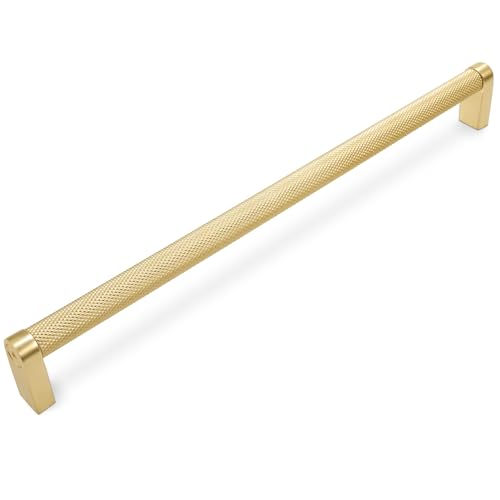 POVEFONK 6 Pack 10 inch254mm Brushed Brass Kitchen Cabinet Handles Knurled Cabinet Pulls Gold Drawer Pulls Kitchen Cabinet Hardware Handles Drawer Pulls Dresser Handles - Image 1