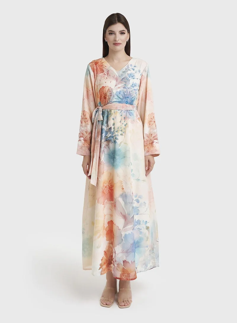 KASHKHA Butter Georgette Floral Print Handwork Dress (VW334)