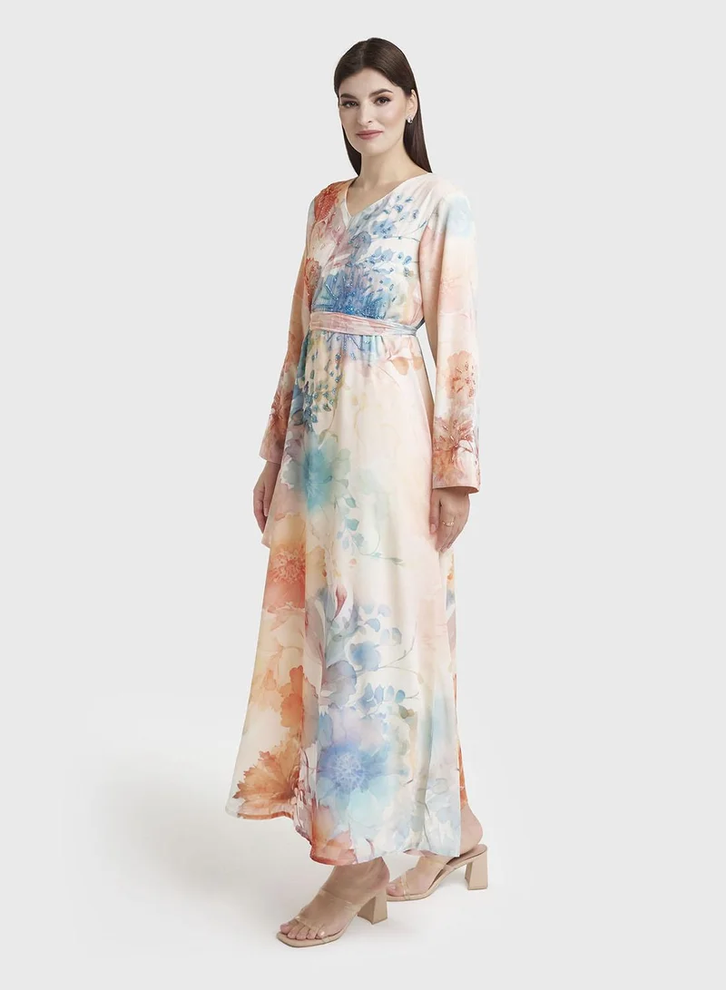KASHKHA  Butter Georgette Floral Print Handwork Dress (VW334) for Women | Best Price UAE