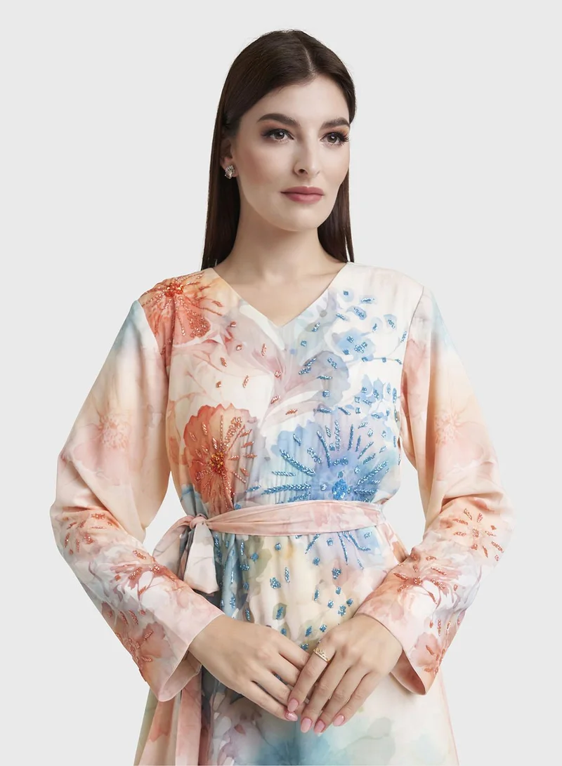 KASHKHA Butter Georgette Floral Print Handwork Dress (VW334)