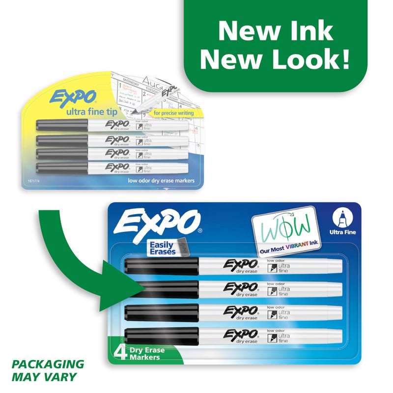 Expo Low-Odor Dry Erase Markers, Ultra-Fine Tip, Black, 4 Count - Image 3