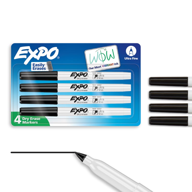 Expo Low-Odor Dry Erase Markers, Ultra-Fine Tip, Black, 4 Count - Image 1