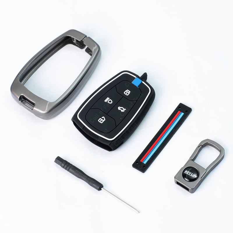 Coll of Fest Metal Silicon Key Cover Compatible with Tata Nexon, Harrier | Safari | Altroz | Tigor | Ev | Punch | Tiago Ev Electric 4 Button Smart Key Feature Visible in Low-Light Condition - Image 4