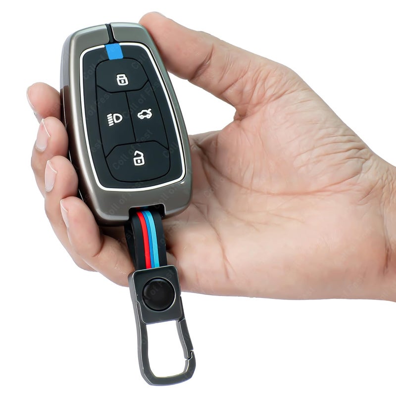 Coll of Fest Metal Silicon Key Cover Compatible with Tata Nexon, Harrier | Safari | Altroz | Tigor | Ev | Punch | Tiago Ev Electric 4 Button Smart Key Feature Visible in Low-Light Condition - Image 2