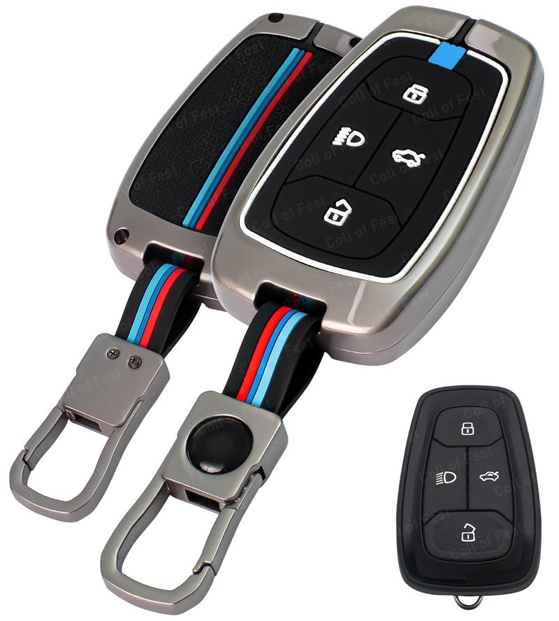 Coll of Fest Metal Silicon Key Cover Compatible with Tata Nexon, Harrier | Safari | Altroz | Tigor | Ev | Punch | Tiago Ev Electric 4 Button Smart Key Feature Visible in Low-Light Condition - Image 1