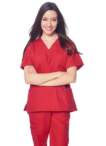 Dagacci Medical Uniform Woman and Man Scrub Set Unisex Medical Scrub Top and Pant, RED, XXL - Image 4