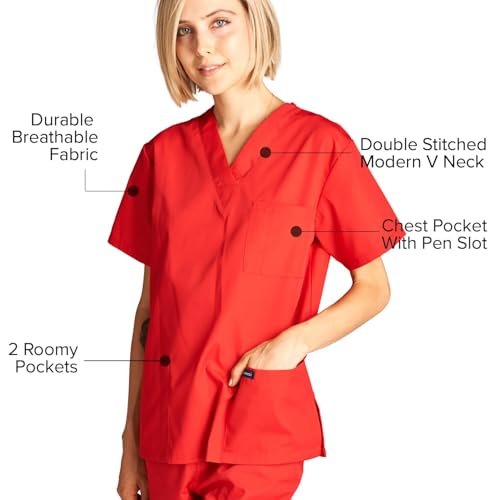 Dagacci Medical Uniform Woman and Man Scrub Set Unisex Medical Scrub Top and Pant, RED, XXL - Image 5