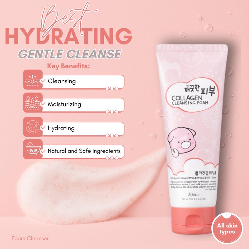 esfolio Collagen Cleansing Foam â€“ Hydrating Face Wash for Deep Cleansing&Nourishing Skin â€“ Korean Skincare All Skin Types â€“ Gentle Foaming Facial Cleanser with Centella&Milk Protein (5.29 OZ-150ML) - Image 3