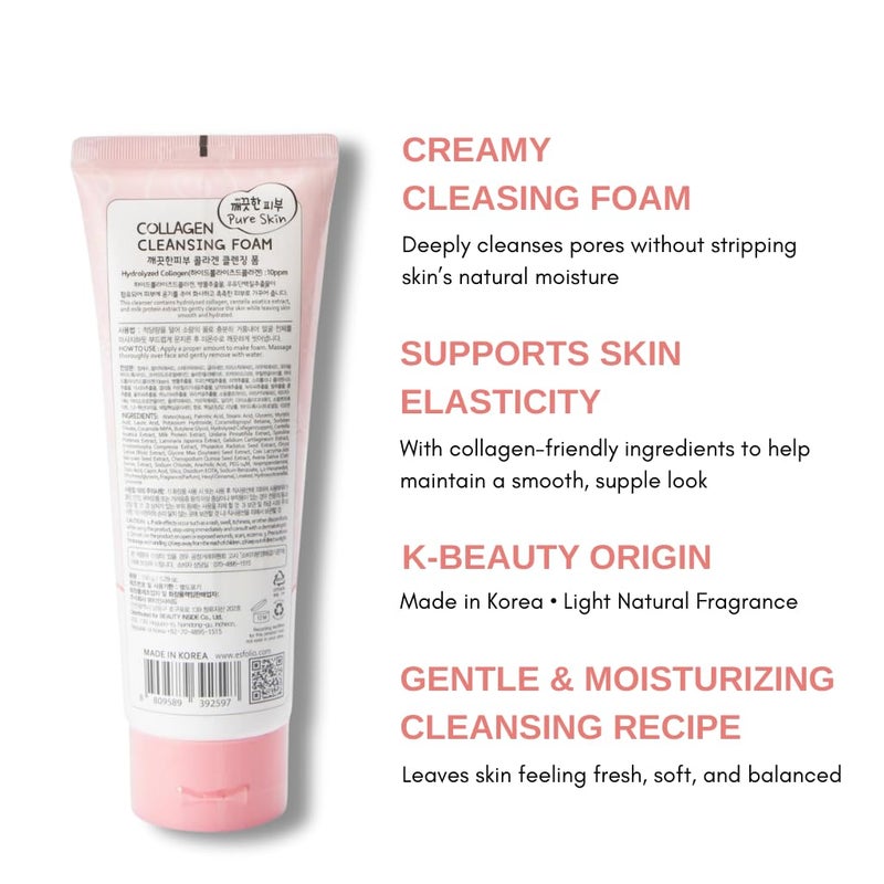 esfolio Collagen Cleansing Foam â€“ Hydrating Face Wash for Deep Cleansing&Nourishing Skin â€“ Korean Skincare All Skin Types â€“ Gentle Foaming Facial Cleanser with Centella&Milk Protein (5.29 OZ-150ML) - Image 5