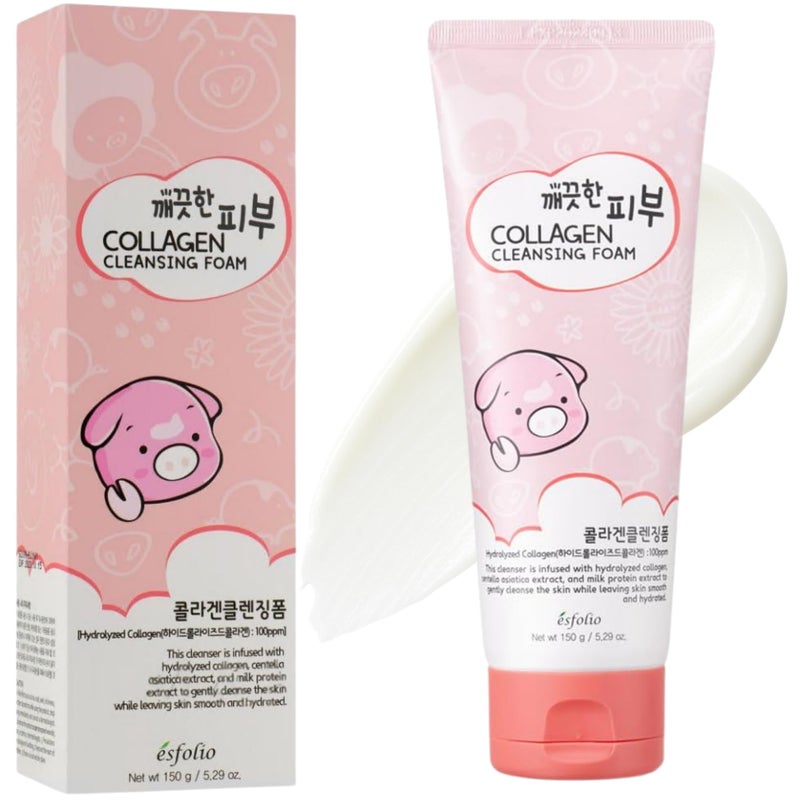 esfolio Collagen Cleansing Foam â€“ Hydrating Face Wash for Deep Cleansing&Nourishing Skin â€“ Korean Skincare All Skin Types â€“ Gentle Foaming Facial Cleanser with Centella&Milk Protein (5.29 OZ-150ML) - Image 2