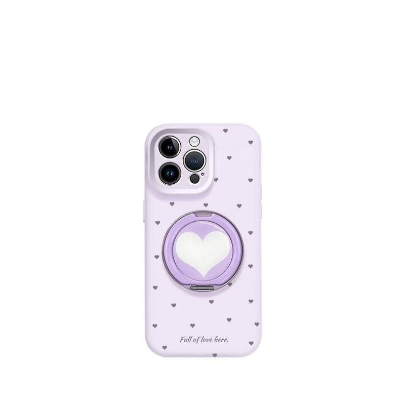 غطاء MagSafe بسيليكون لـ iPhone 15 / 15 Plus / 15 Pro / 15 Pro Max مع حامل قائم ومغناطيس قوي مع نقش قلب مع مغناطيسي باللون Antique White بوظيفة حامل من السيليكون باللون الأبيض - Image 2