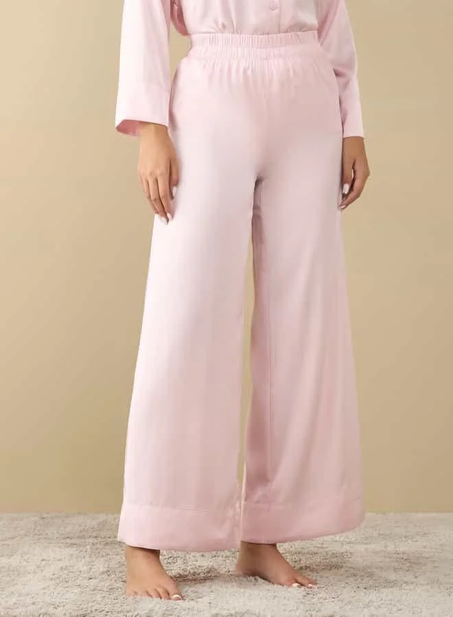 Splash FAV Solid Long Sleeves Shirt with Tie-Up and Pyjama Set