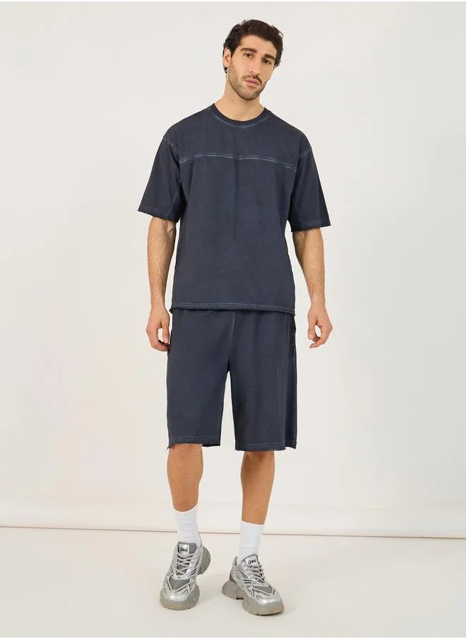 Styli Terry Acid Wash Round Neck T-Shirt and Shorts Co-Ords