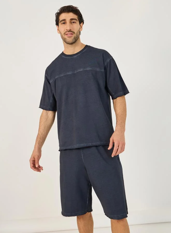 Styli Terry Acid Wash Round Neck T-Shirt and Shorts Co-Ords