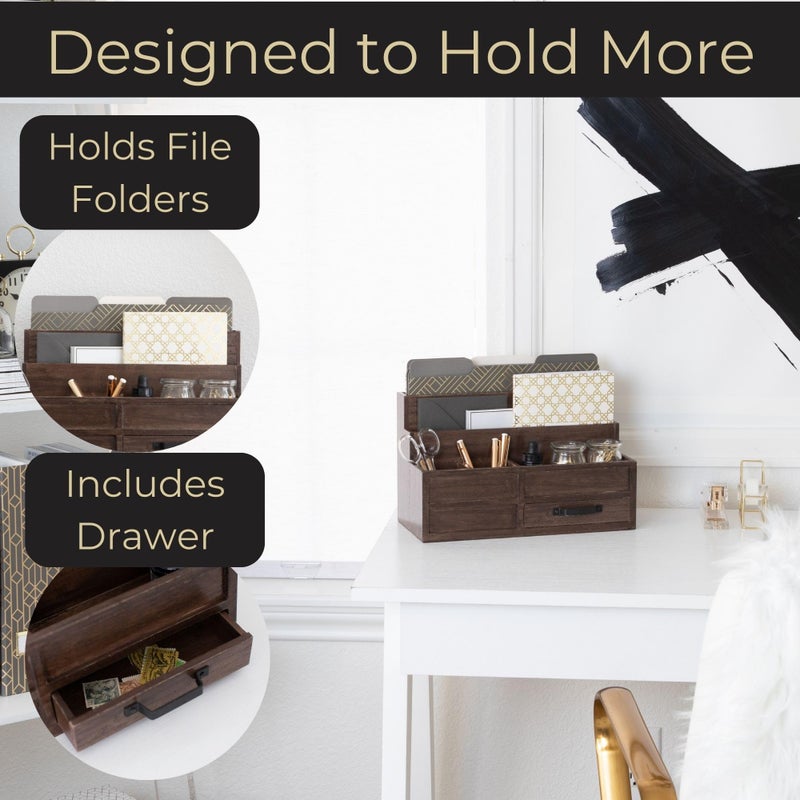 BLU MONACO | Wooden Mail Organizer with Drawer and Pen Holder | Mail Sorter Organizer Countertop for Desk or Kitchen | Outgoing Mail Holder Wood Desktop Storage - Image 4