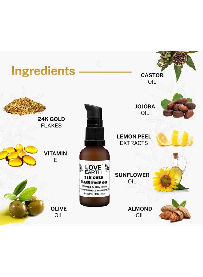 Love Earth LoveEarth 24K Gold Glass Face Oil - Radiance-Boosting Formula with Pure Essential Oils & Real 24K Gold Flakes | Hydrating, Anti-Aging & Paraben-Free Skincare | 30ml - Image 3