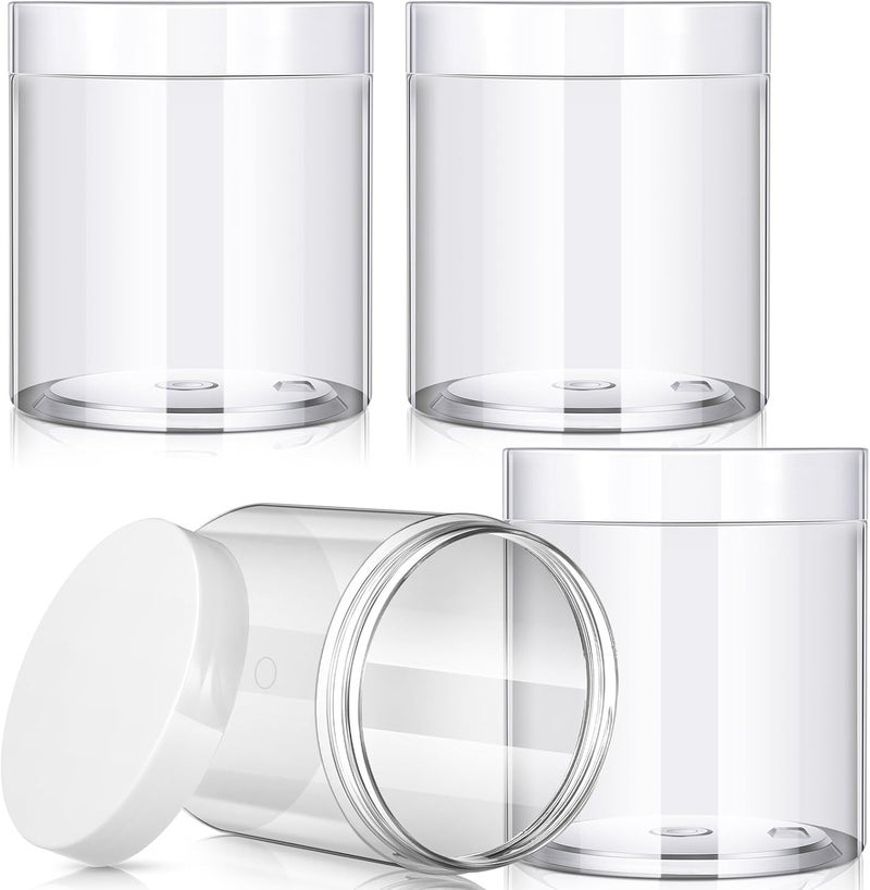 Patelai 4 Pieces Round Wide-mouth Leak Proof Plastic Container Jars with Lids for Travel Storage Makeup Beauty Products Face Creams Oils Salves Ointments DIY Making(16 Ounce,White) - Image 1