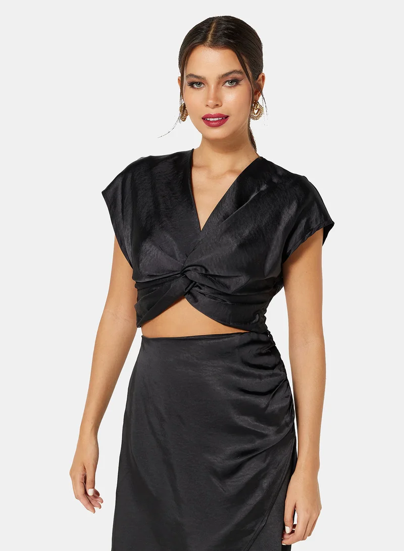 Jacqueline de Yong Satin Knot Plunge Blouse