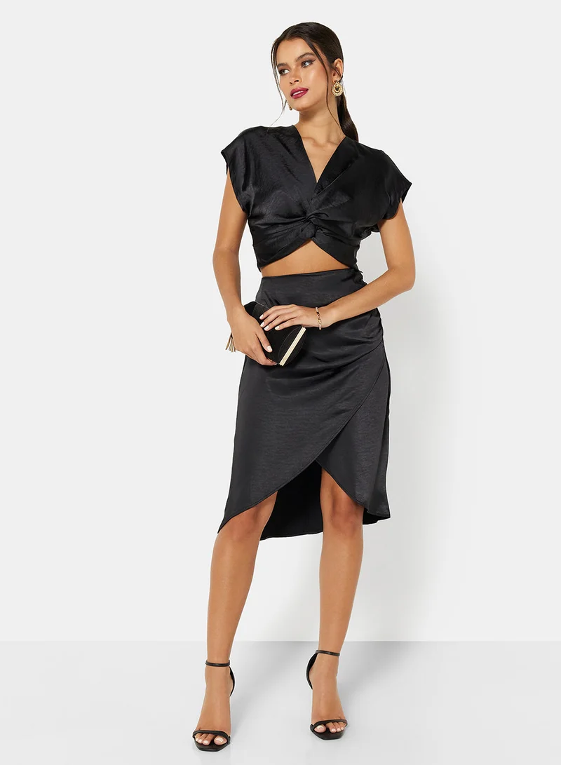 Jacqueline de Yong Satin Knot Plunge Blouse