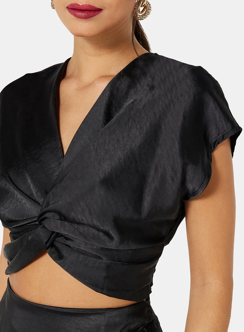 Jacqueline de Yong Satin Knot Plunge Blouse