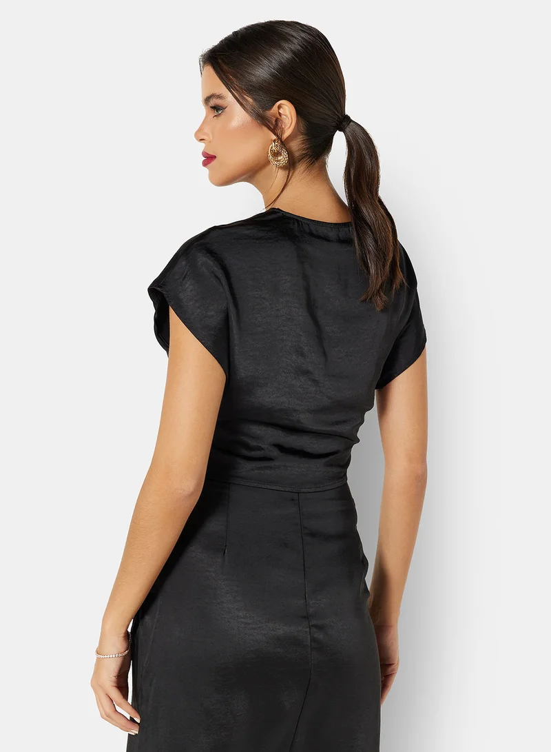Jacqueline de Yong Satin Knot Plunge Blouse