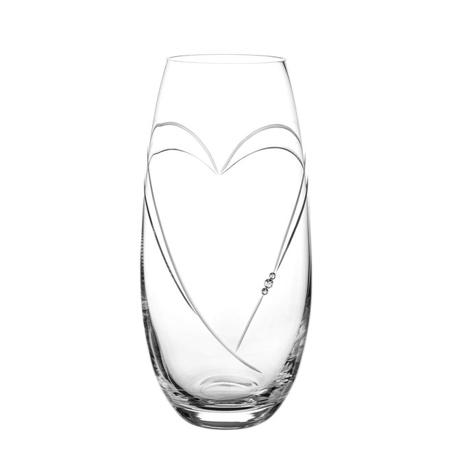 HEART IN HEART HAND CUT CRYSTAL BARREL VASE WITH SWAROVSKI CRYSTALS 25CM
