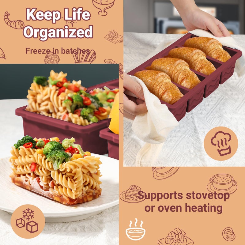 Doasuwish Silicone Freezer Tray for Soup Sauce Cube 2Pcs (Burgundy) - Image 5