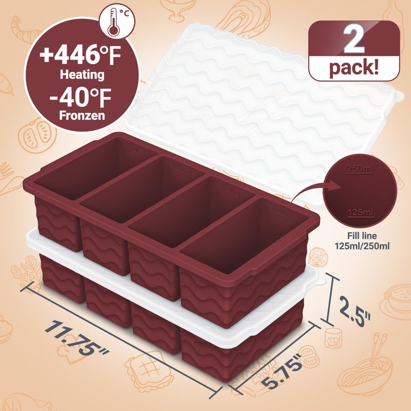 Doasuwish Silicone Freezer Tray for Soup Sauce Cube 2Pcs (Burgundy) - Image 2