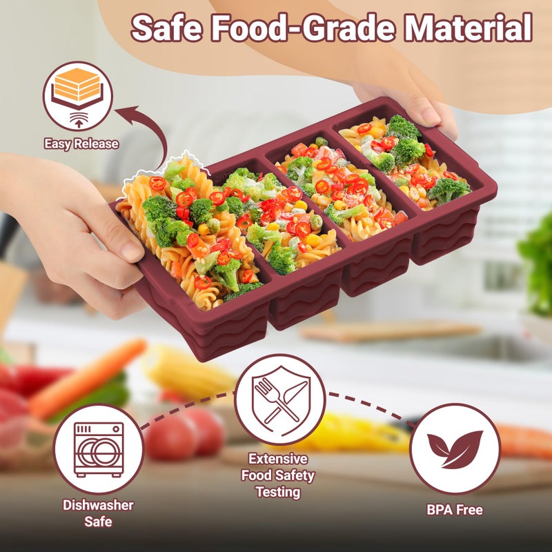 Doasuwish Silicone Freezer Tray for Soup Sauce Cube 2Pcs (Burgundy) - Image 3