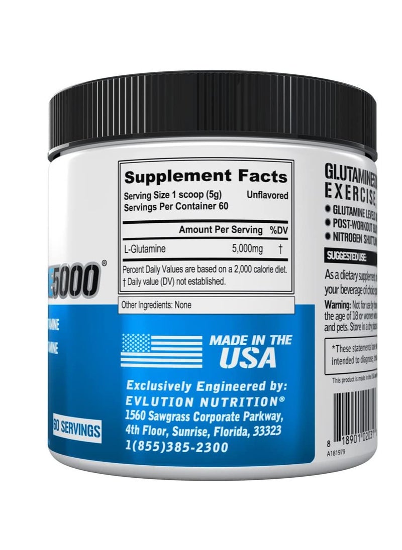 EVLUTION NUTRITION - Glutamine 5000 Unflavored 5000mg 10.58oz 300g - Image 1