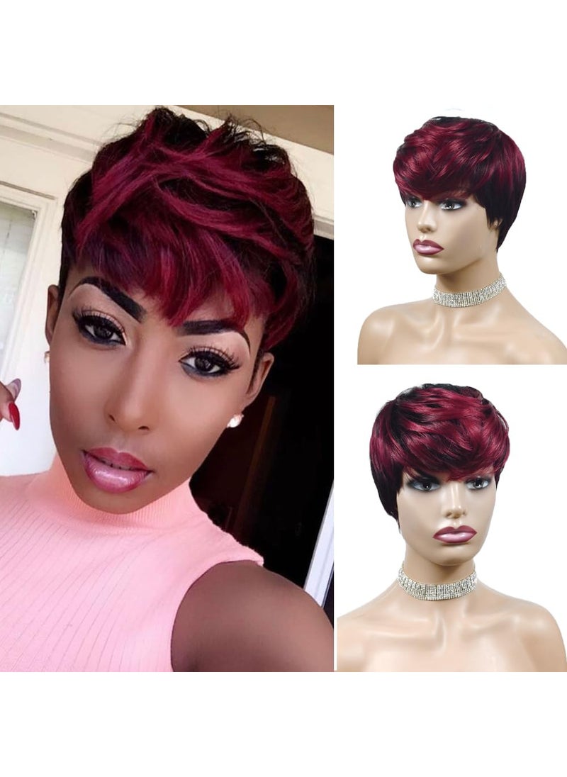BeiSDWig BeiSD Short Pixie Cuts Hair Wigs for Women Girls Short Wigs with Bangs Synthetic Wigs for BlackWhite Women X1012 