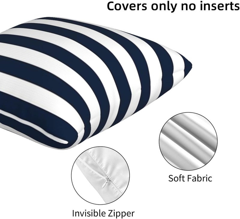 Poream Navy Blue and White Stripe Throw Pillow Covers 18x18 in Farmhouse Pillow Case Soft Outdoor Cushion Covers Set of 2 for Sofa Bed Bedroom Car Chair Living Room Home Decorative - Image 5