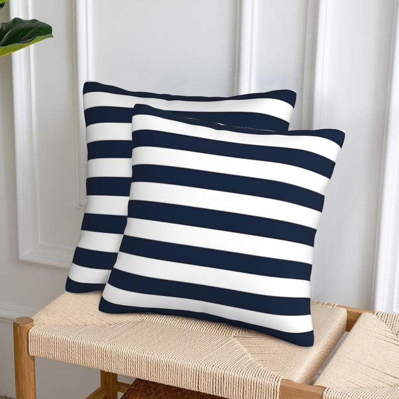 Poream Navy Blue and White Stripe Throw Pillow Covers 18x18 in Farmhouse Pillow Case Soft Outdoor Cushion Covers Set of 2 for Sofa Bed Bedroom Car Chair Living Room Home Decorative - Image 4