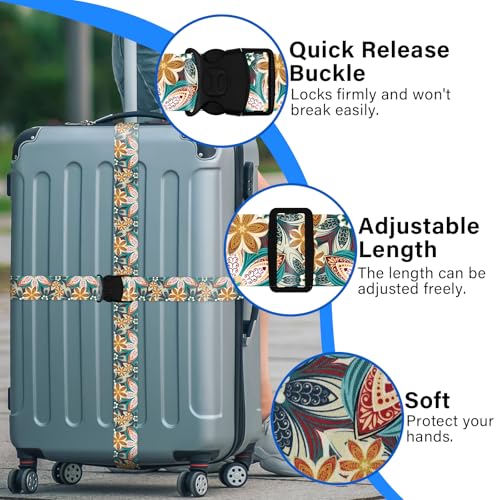 ZHOMA 2 Pack Luggage Straps for Suitcases, Adjustable Travel Belt with Double Lock and Quick Release Buckle, Heavy Duty Nylon Bag Packing Strap, Unique Identifiers Business Travel Accessories-Green Flowers - Image 4