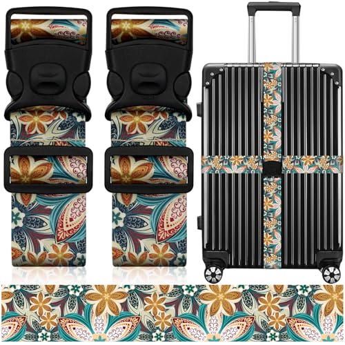 ZHOMA 2 Pack Luggage Straps for Suitcases, Adjustable Travel Belt with Double Lock and Quick Release Buckle, Heavy Duty Nylon Bag Packing Strap, Unique Identifiers Business Travel Accessories-Green Flowers - Image 1
