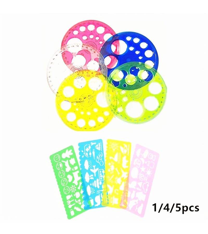 1 4 5 Pcs Random Creative Cute Art Drawing Multi Functional Pattern Ruler Set Circular Ruler With Circles And Degrees For Drawing Repair Office School Supplies Style A Random Color - Image 1