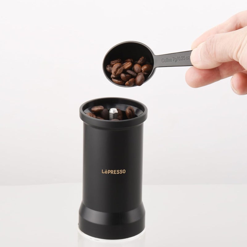 LePRESSO Handheld Burr Grinder, 35g Glass Container, High-Grade 420 Stainless Steel, Perfect Grip, Grinder with Crank for Travel, Camping, Office, Espresso - Black - Image 4