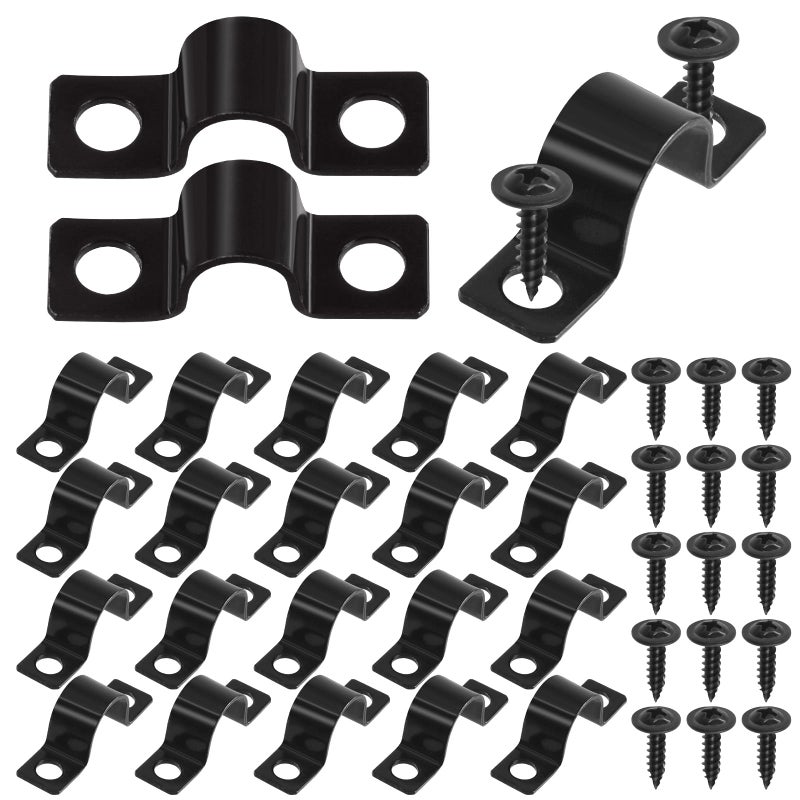 Swpeet 25Pcs 12mm Two Hole U Bracket Clamp with 50Pcs Selftapping Screws Kit UClamps Metal Pipe Clamps Pipe Strap Clamps Conduit Clamps Tension Clips for Fixing Pipe or Cable - Image 2