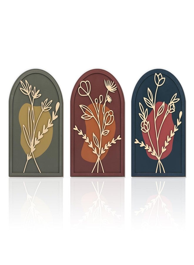 KAIRNE 3D Botanical Boho Bathroom Decor,Bohemian Sign,Floral Aesthetic Wooden Plaques,Plant Minimalist Wall Art Set of 3(13x9inch) Modern Neutral Pictures for Living Room Farmhouse Wall Decor - Image 1