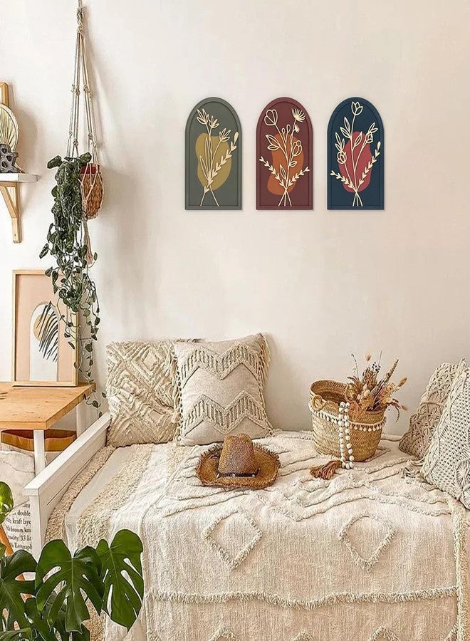 KAIRNE 3D Botanical Boho Bathroom Decor,Bohemian Sign,Floral Aesthetic Wooden Plaques,Plant Minimalist Wall Art Set of 3(13x9inch) Modern Neutral Pictures for Living Room Farmhouse Wall Decor - Image 5