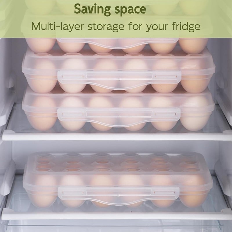 Maykela Covered Egg Holders For Refrigerator Plastic Storage Container Egg Tray Carrier with Lid Reusable Egg Tray Stackable Fits Fridge Storage Organizer for Kitchen Set of 1 Pack Clear 18 Eggs - Image 5