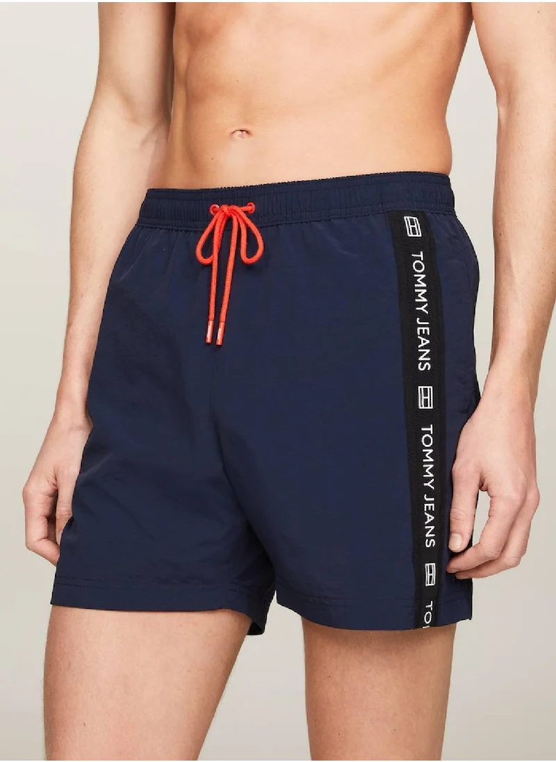 TOMMY JEANS Men's Logo Tape Mid Length Slim Swim Trunks - Nylon, Blue