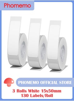 phomemo 3 Rolls Multi-Purpose Square Self-Adhesive Label for D30/ Q30S Label Printer, 15x50mm, 130 Labels/Roll (White)  - Image 1