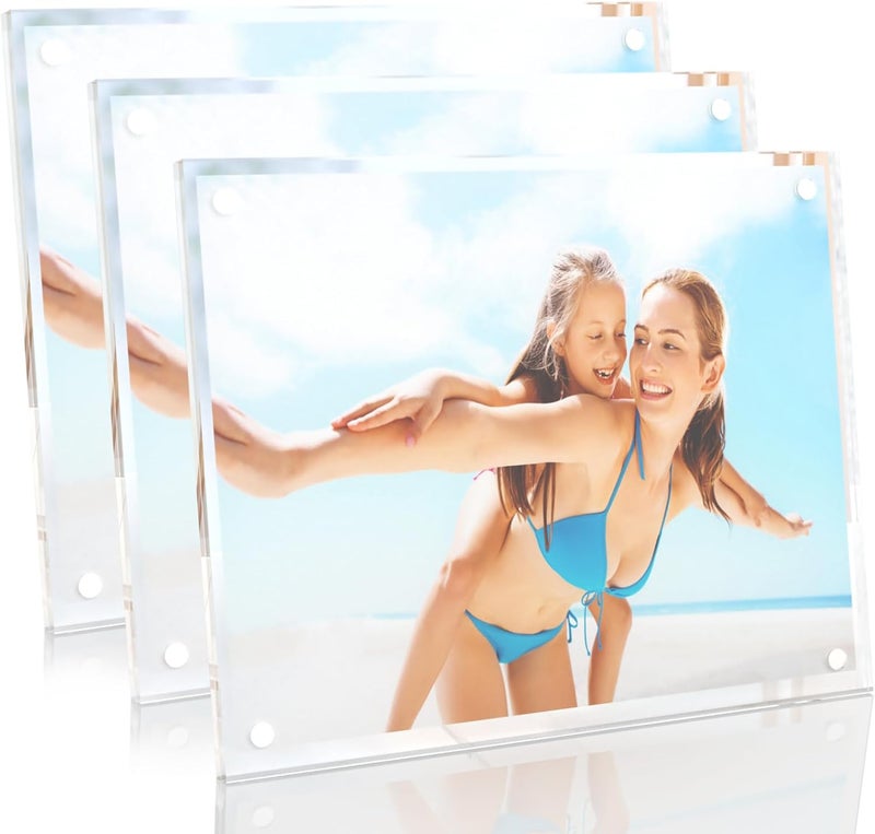 HELPLEX Picture Frames, 3 Pack 8x10 inch Acrylic Picture Frame Clear 8 x 10 Photo Frames Magnetic Picture Frames Ready for Tabletop Display, Effectively Protect Photos from Fading and Yellowing - Image 1