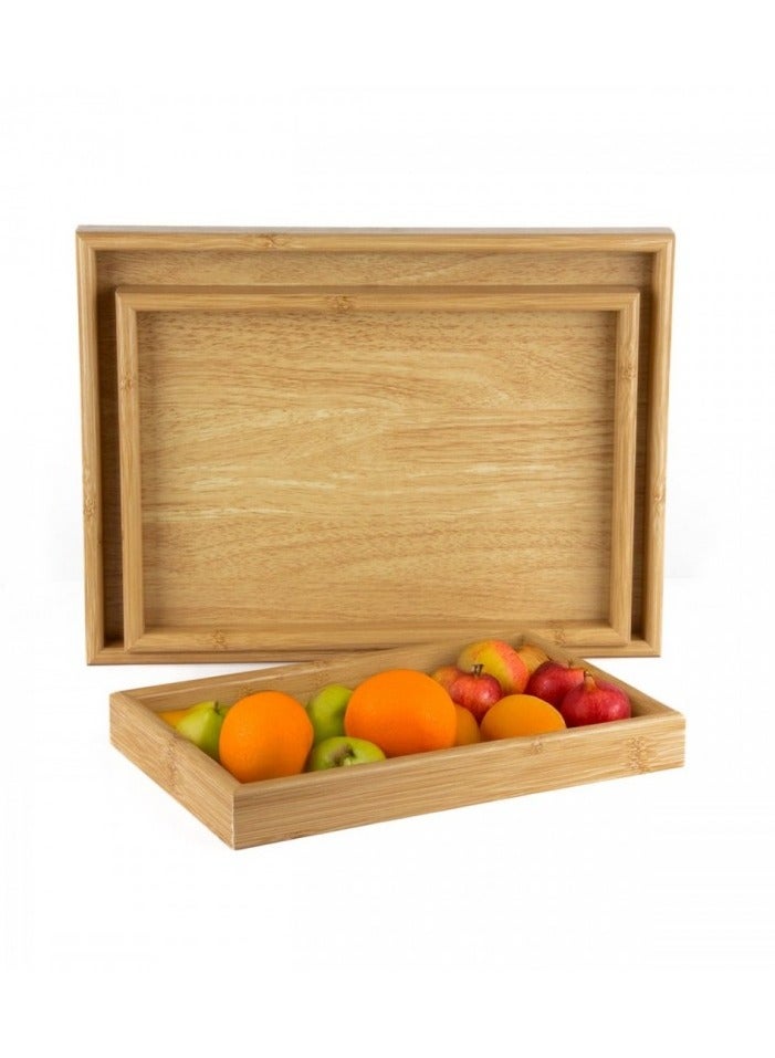 كيتشينو صينية تقديم من الخيزران من كيتشنو، 3 قطع بمقابض، صينية مستطيلة بأحجام كبيرة وصغيرة ومتوسطة لتقديم الإفطار والطعام للمطبخ والمطعم والأماكن الخارجية - Image 1