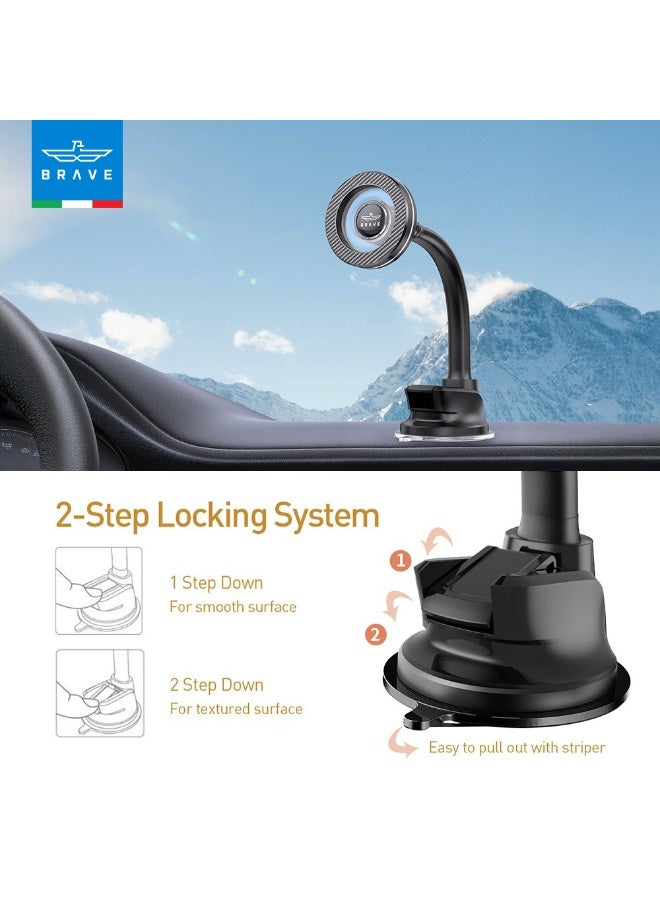 Brave Magnetic Car Phone Holder for Dashboard & Windshield, Magsafe Car Mount with N54H Strong Magnets, Flexible Gooseneck Long Arm, 360° Rotation Suction Cup Phone Stand, Universal Mobile Holder Compatible with iPhone 17/17 Pro/17 Pro Max, iPhone Air, iPhone 16/15/14/13 Series, Samsung Galaxy S25/S24/S23 Ultra, Anti-Shake Secure Grip - Black - Image 5