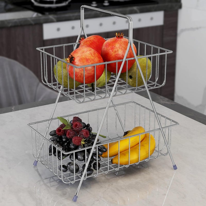 Planet High Grade Steel 2Tier Fruit Vegetable Basket for Dining TableKitchen Fruit BasketVegetable OrganiserBowlCountertop Fruit Rack Chrome - Image 1
