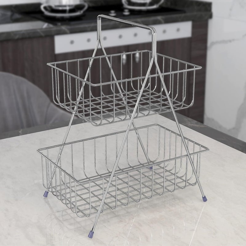 Planet High Grade Steel 2Tier Fruit Vegetable Basket for Dining TableKitchen Fruit BasketVegetable OrganiserBowlCountertop Fruit Rack Chrome - Image 4